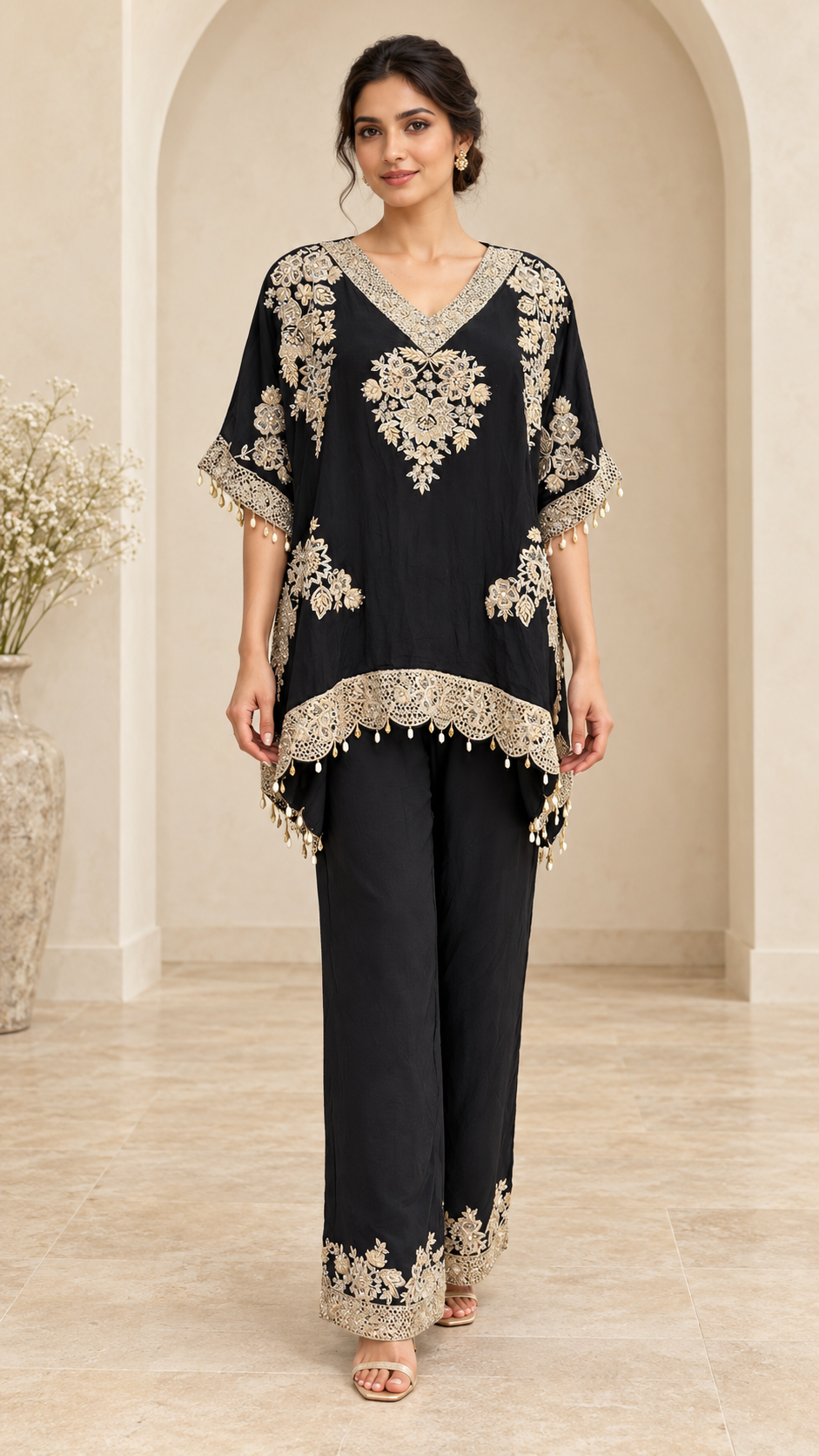 Black and Gold Embroidered Indo western