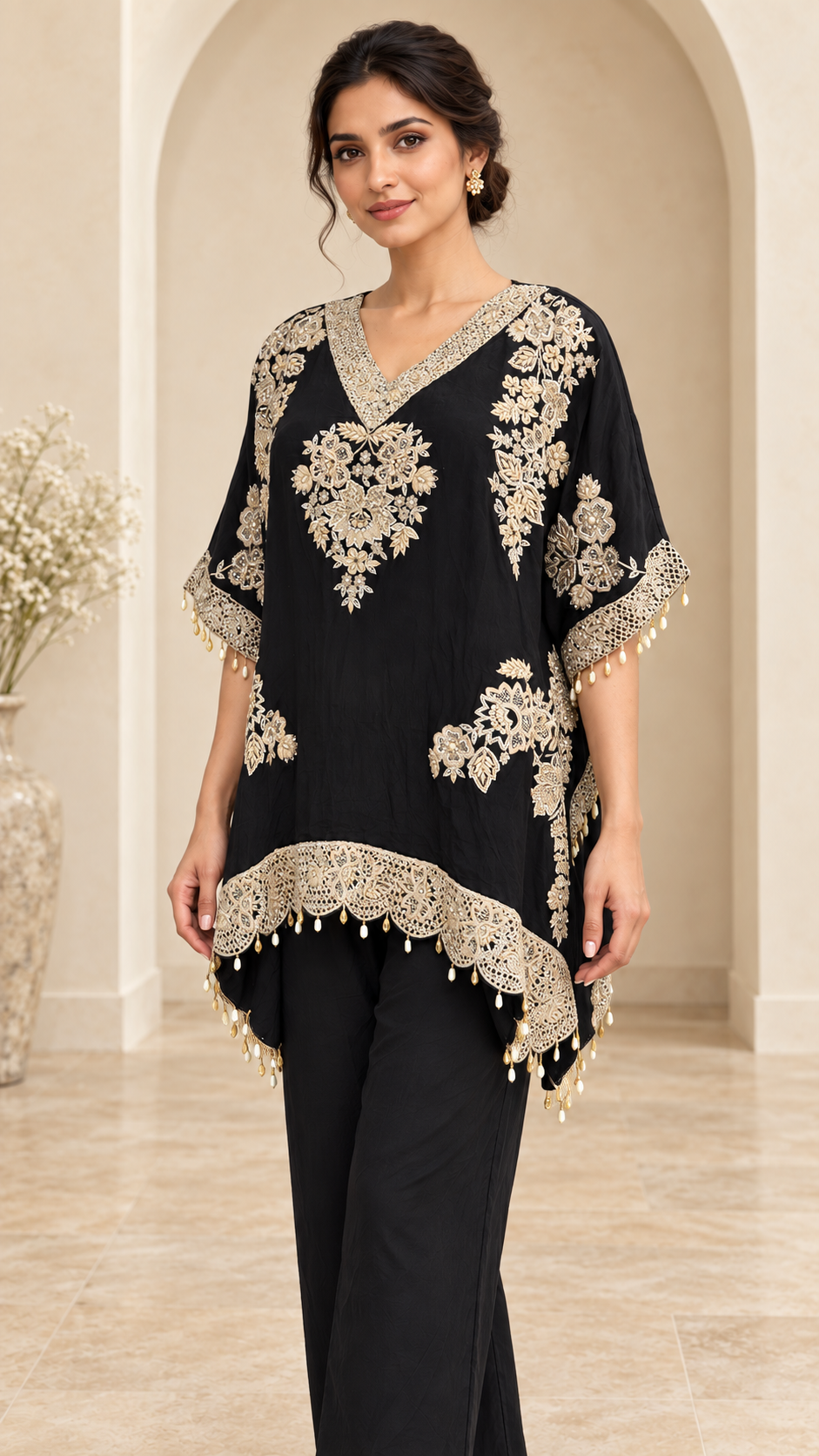 Black and Gold Embroidered Indo western