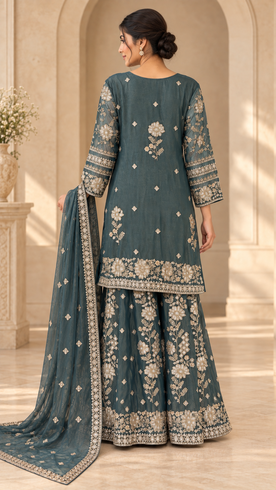 Muted Teal Green Plazzo