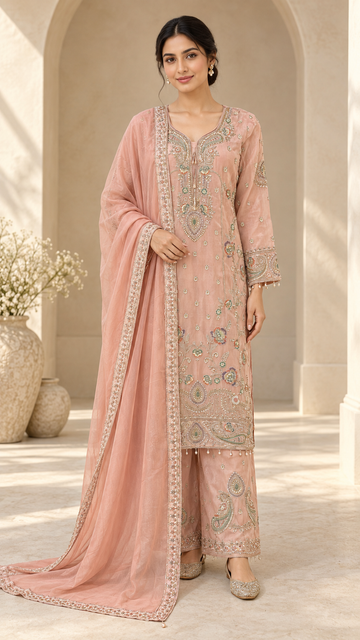 Elegan Blush Peach Plazzo