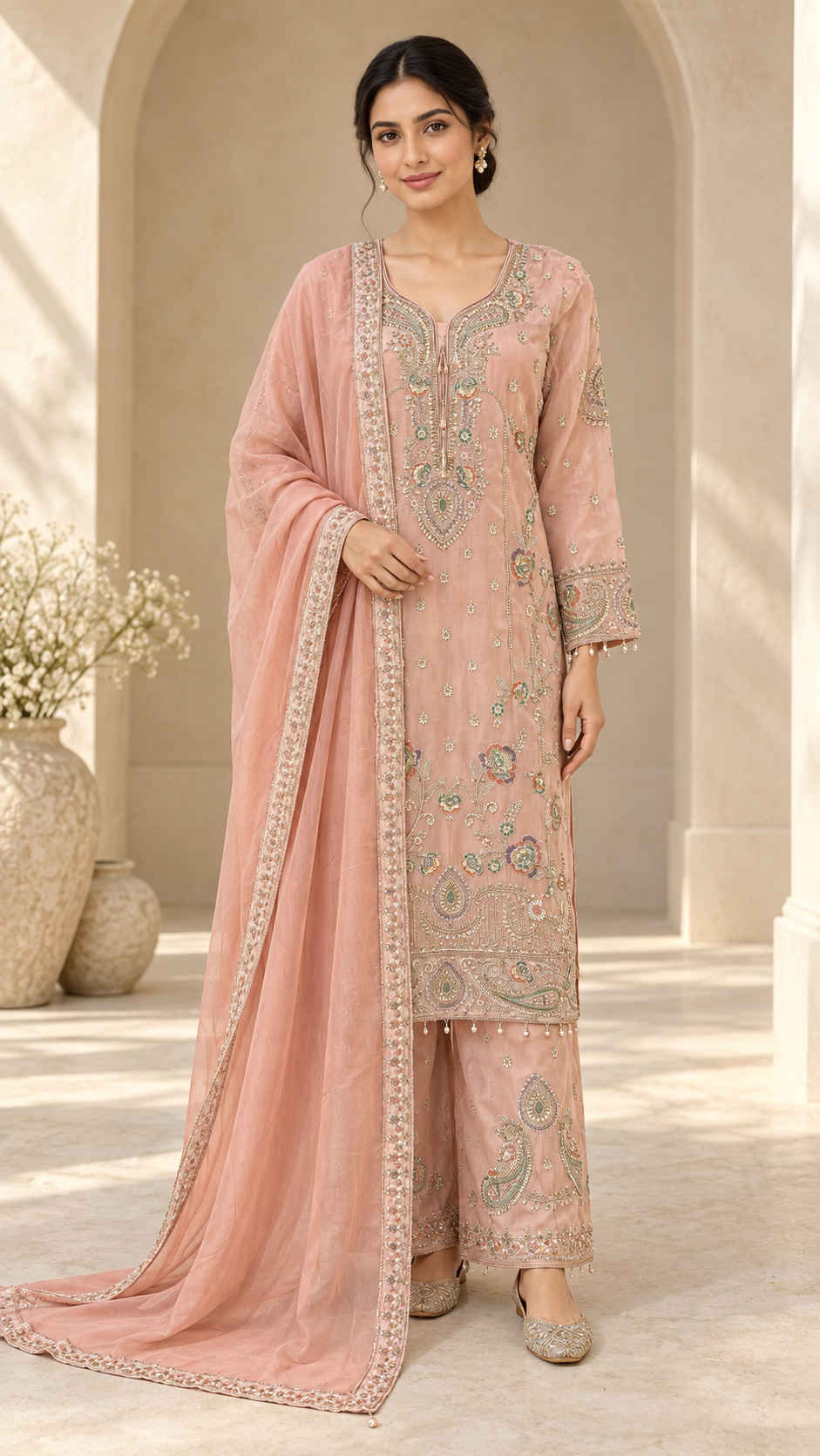 Elegan Blush Peach Plazzo