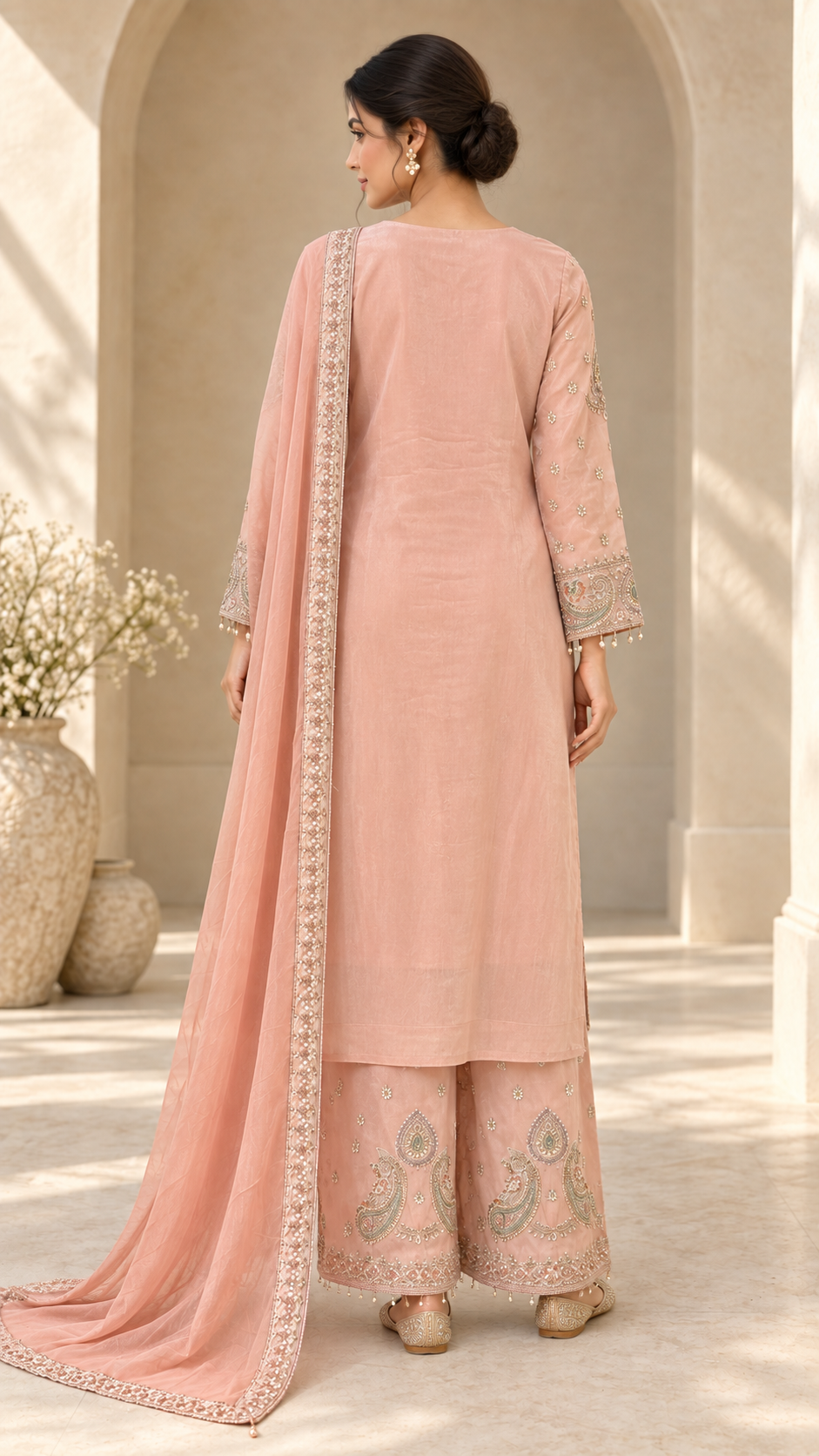 Elegan Blush Peach Plazzo