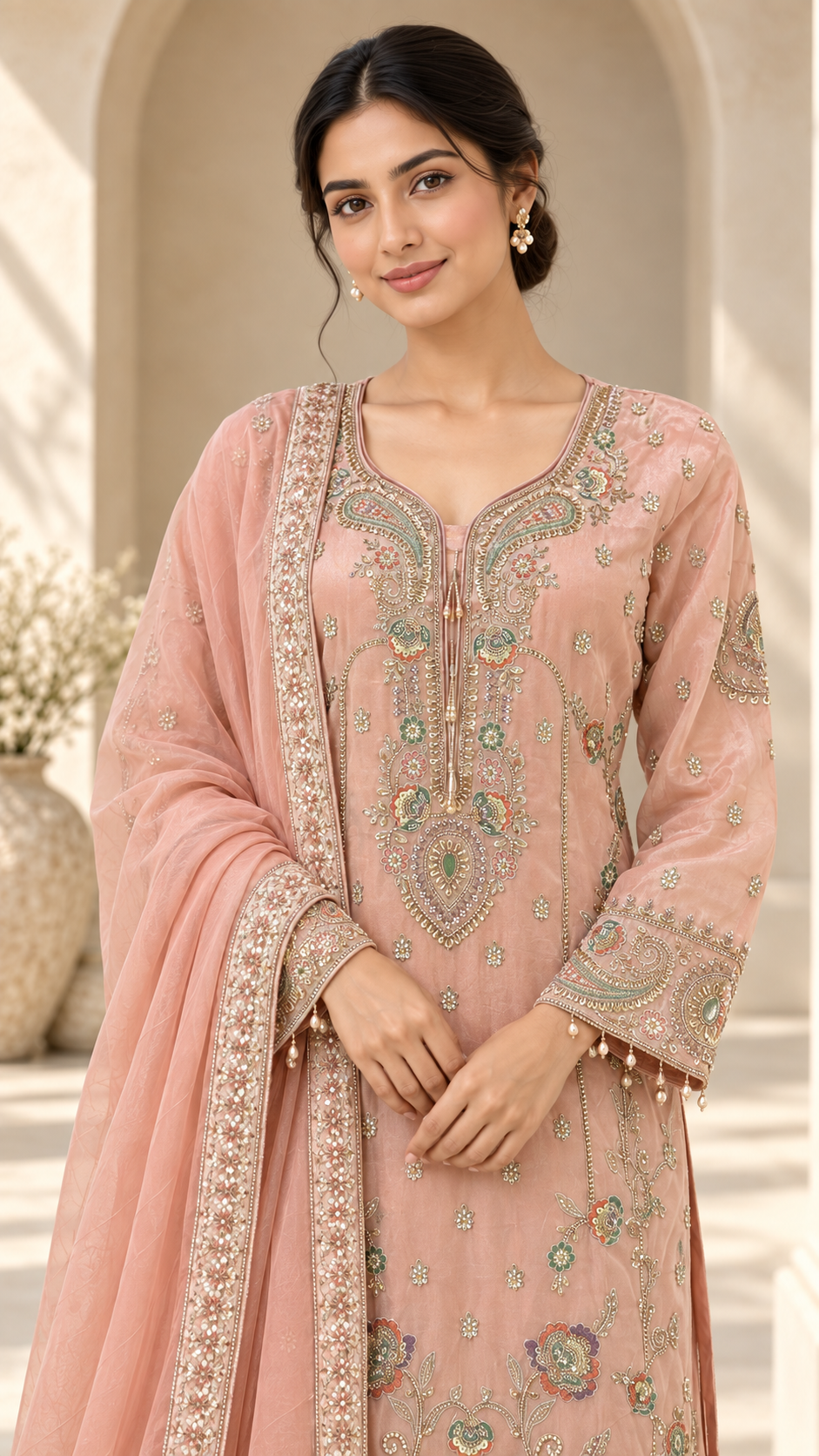 Elegan Blush Peach Plazzo