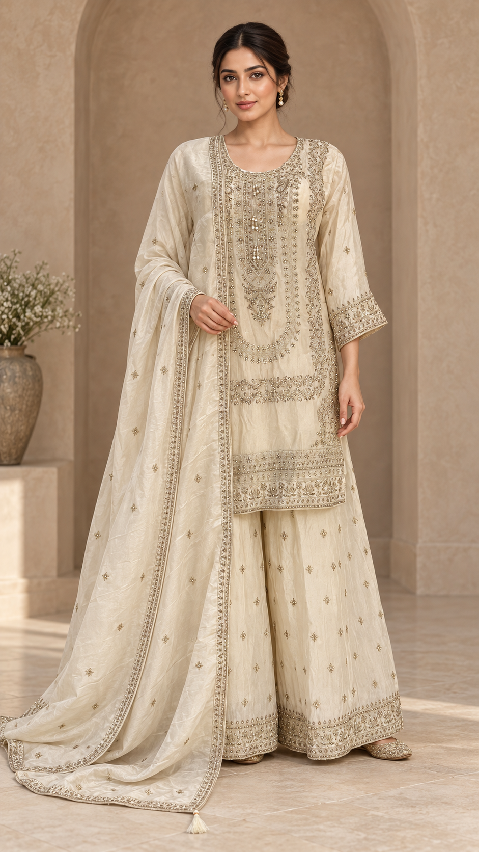 Ivory Silk Sharara