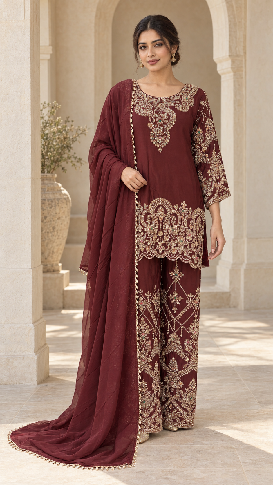 Elegant Maroon Plazzo