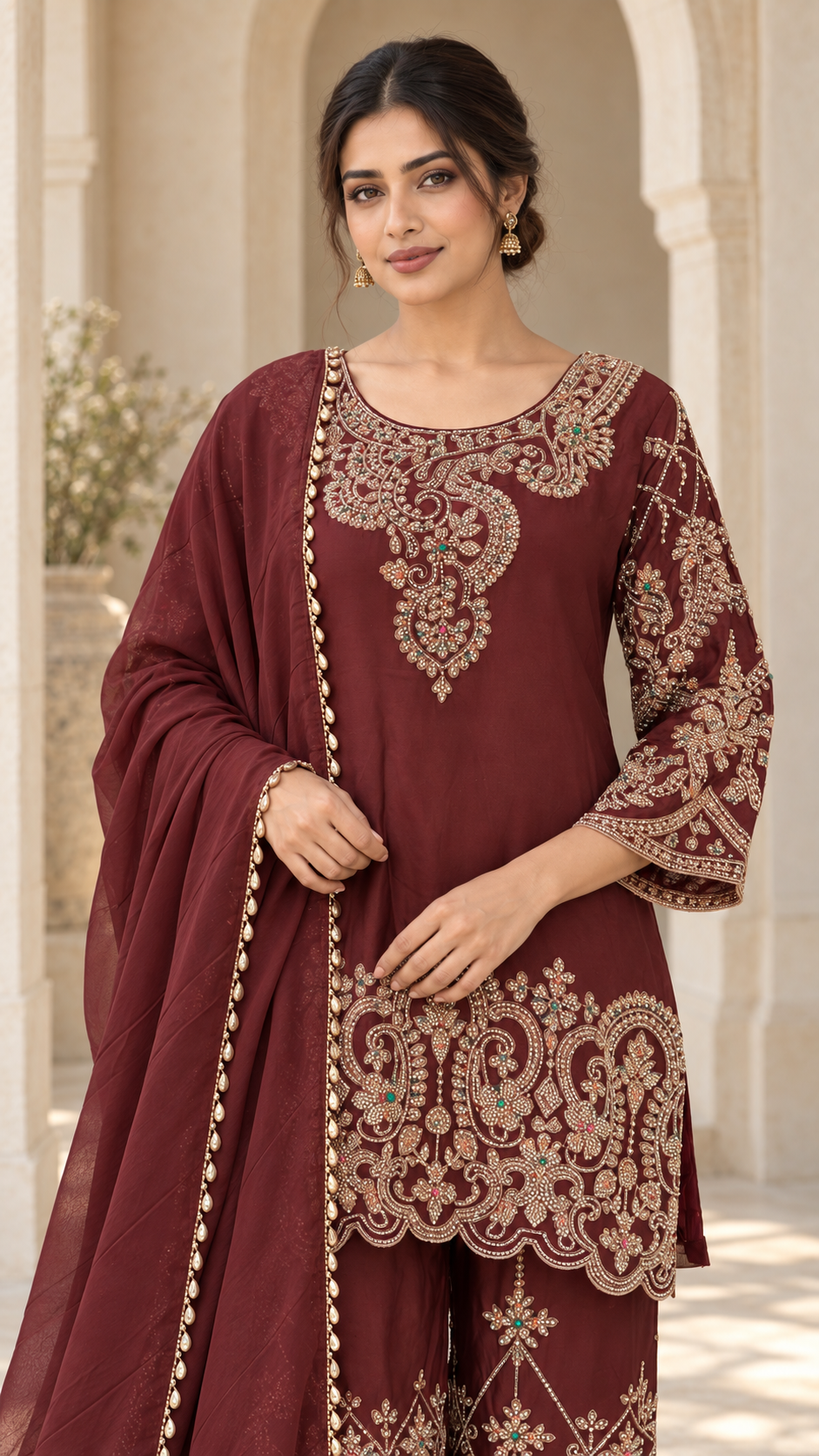 Elegant Maroon Plazzo