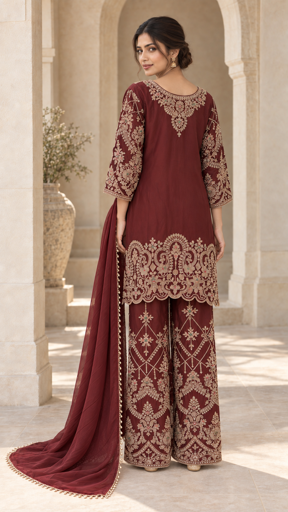 Elegant Maroon Plazzo