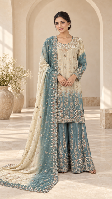 Ivory Teal Plazzo