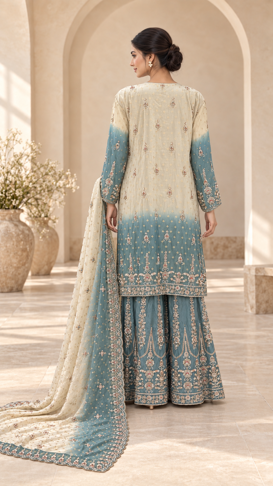 Ivory Teal Plazzo