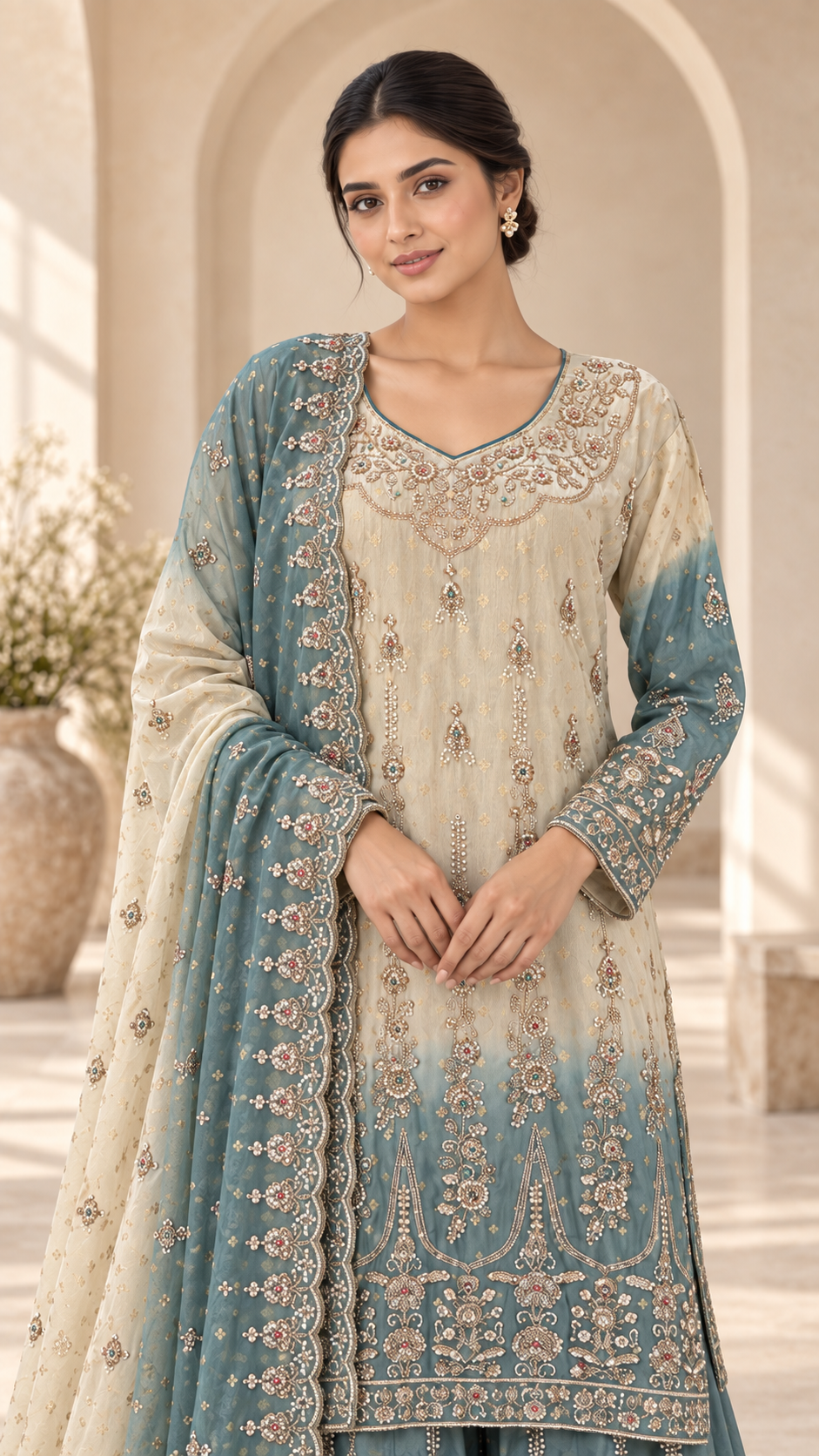 Ivory Teal Plazzo