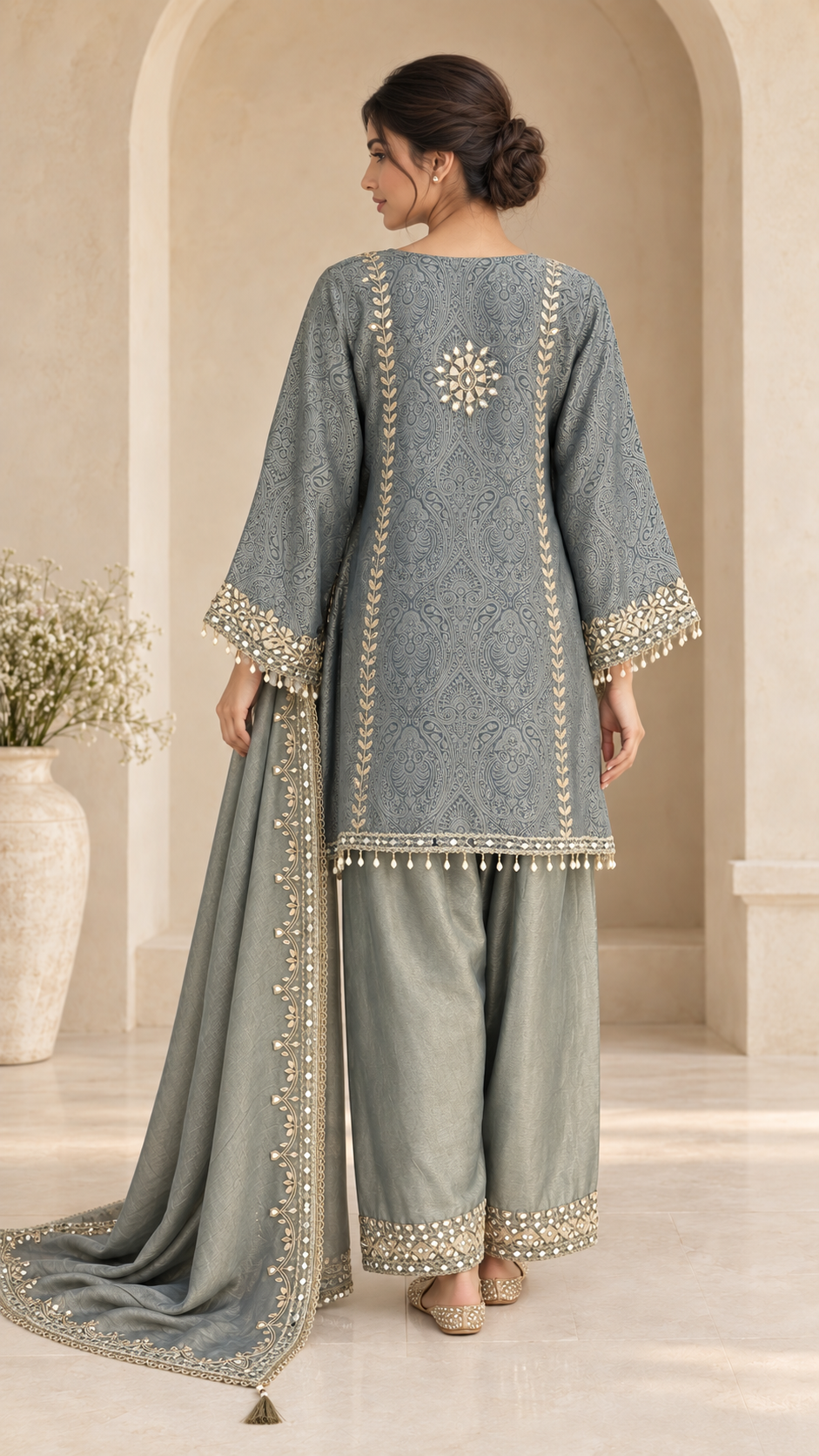 Elegant Sage Paisley Farshi