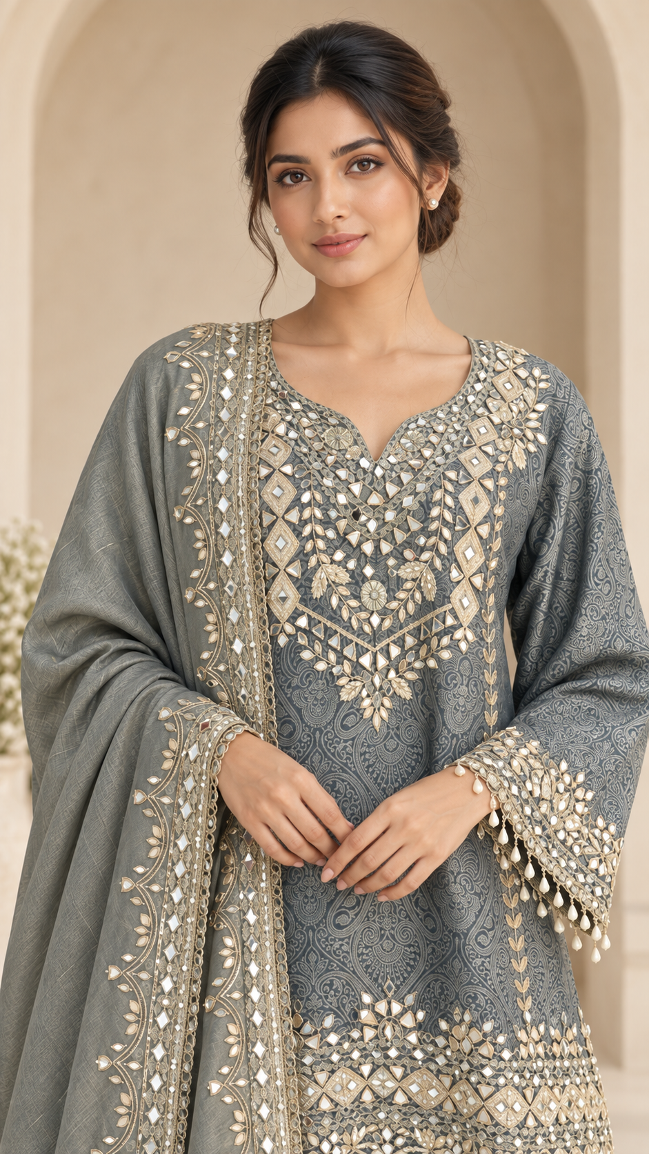 Elegant Sage Paisley Farshi