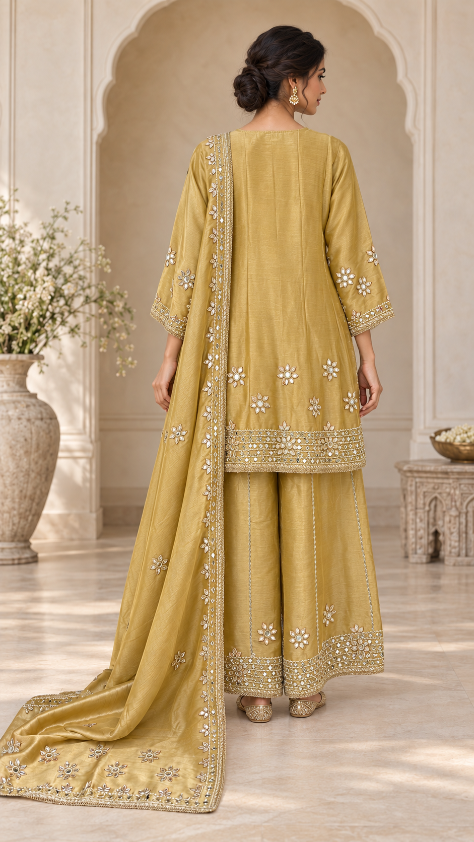 Mustard Silk Mirror work Palazzo