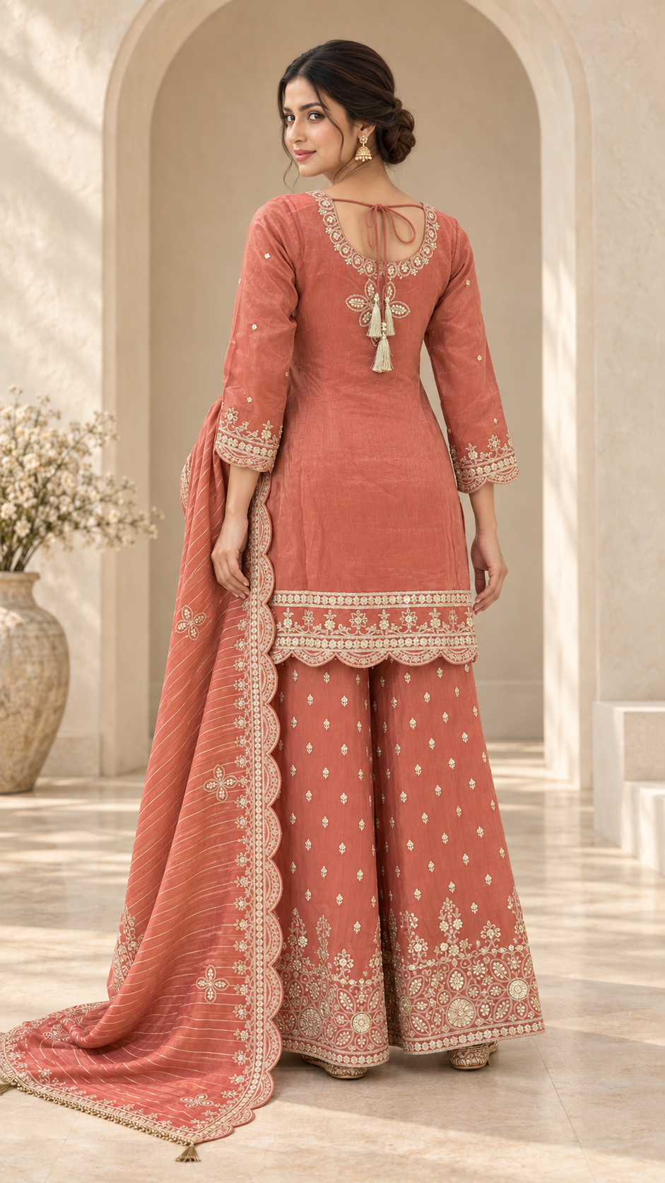 Elegant Coral Rose Palazzo