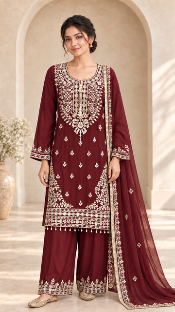 Maroon Gota Patti Palazzo