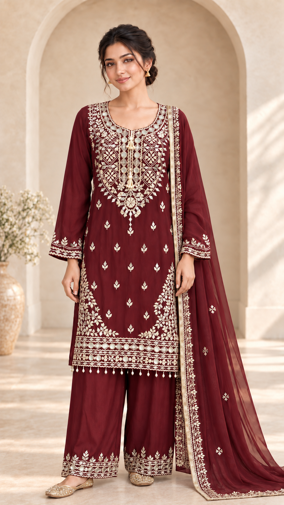 Maroon Gota Patti Palazzo