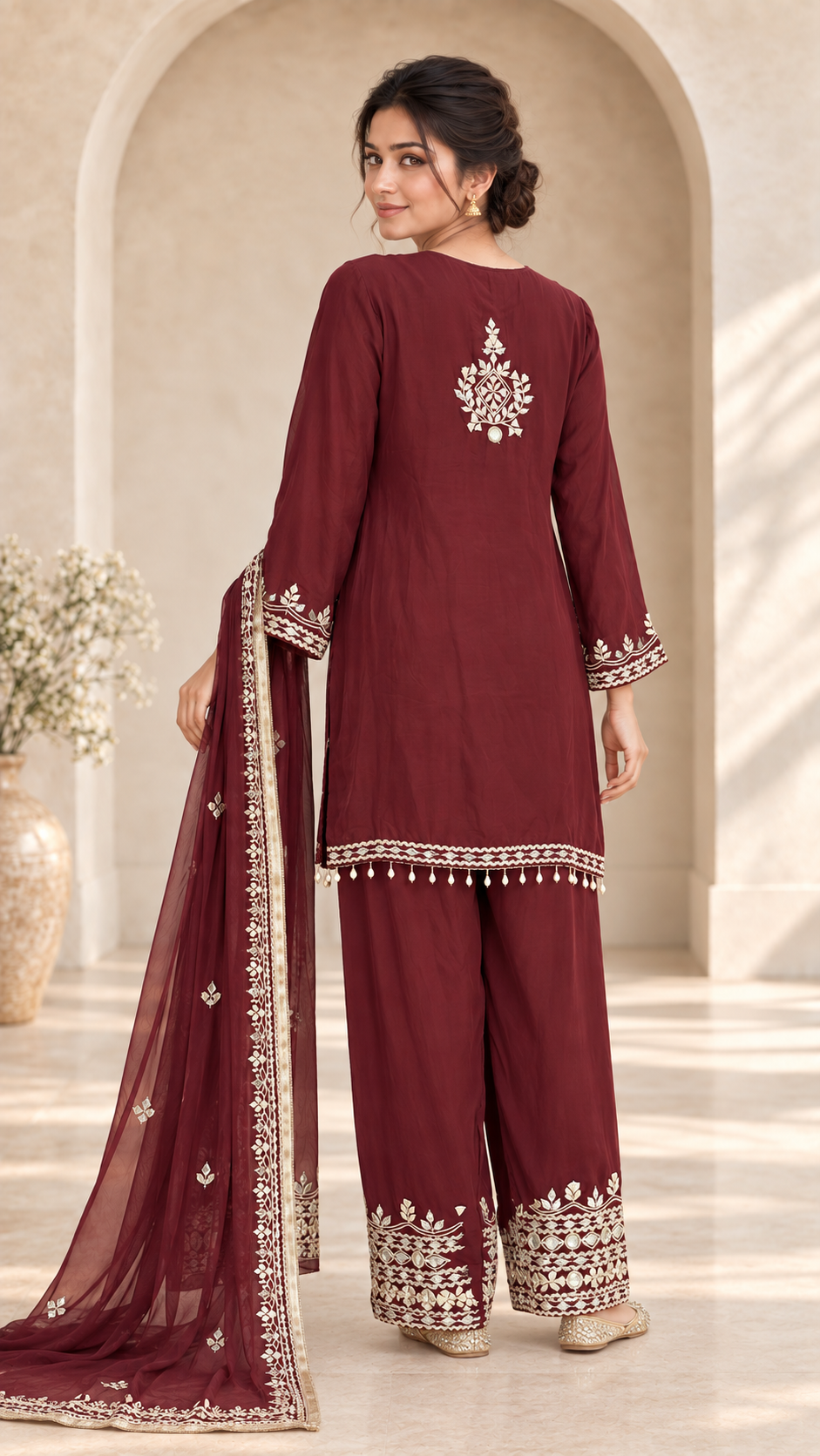 Maroon Gota Patti Palazzo