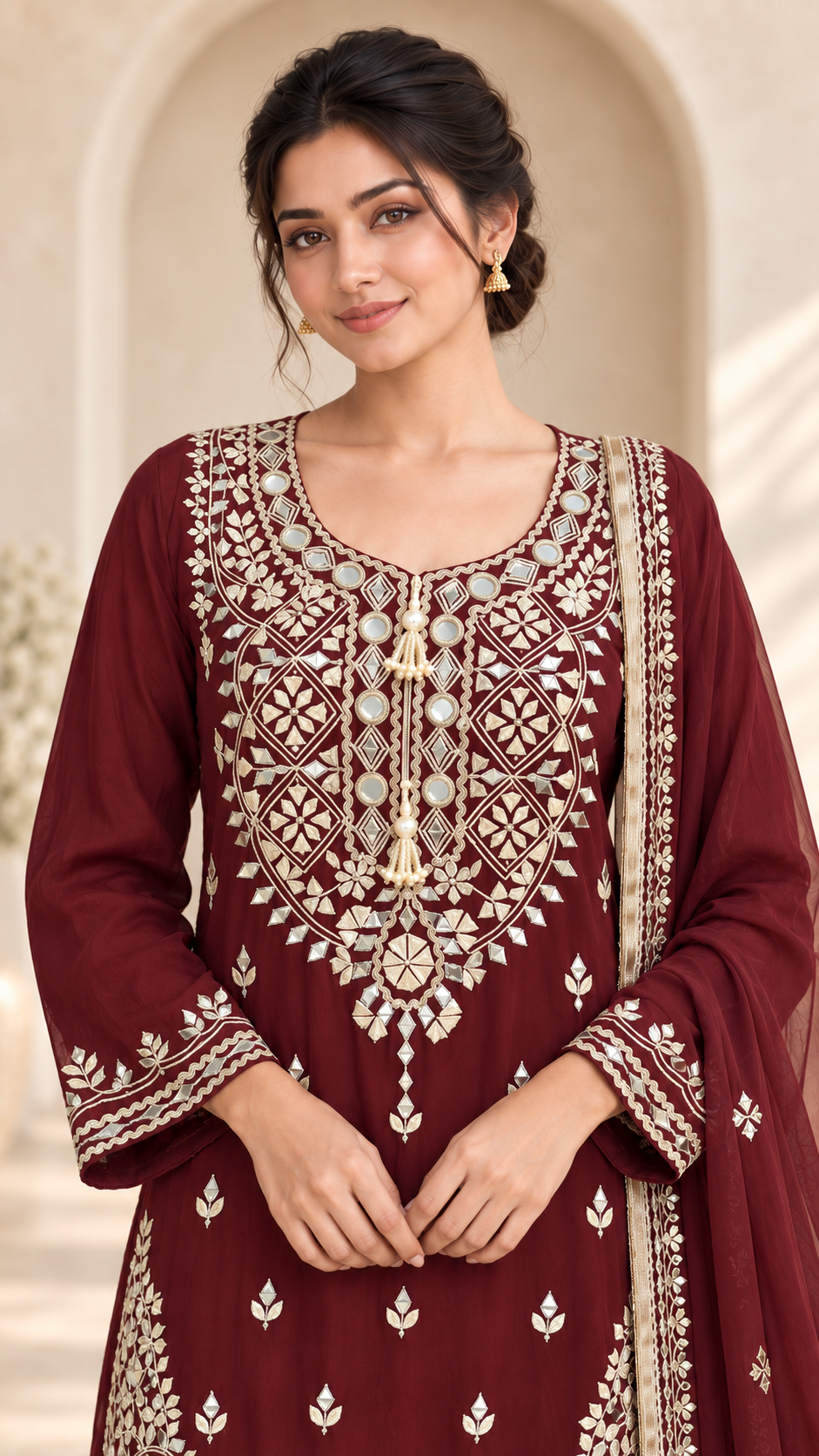 Maroon Gota Patti Palazzo