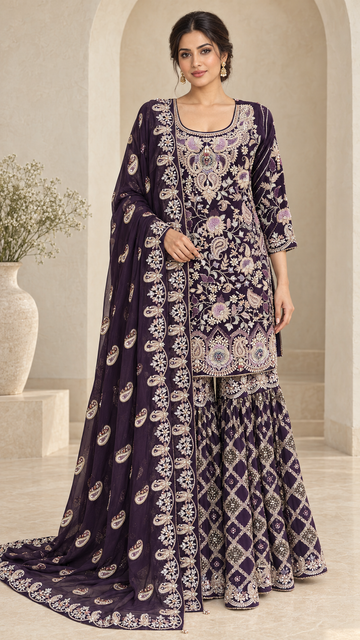 Deep Aubergine Purple Gharara
