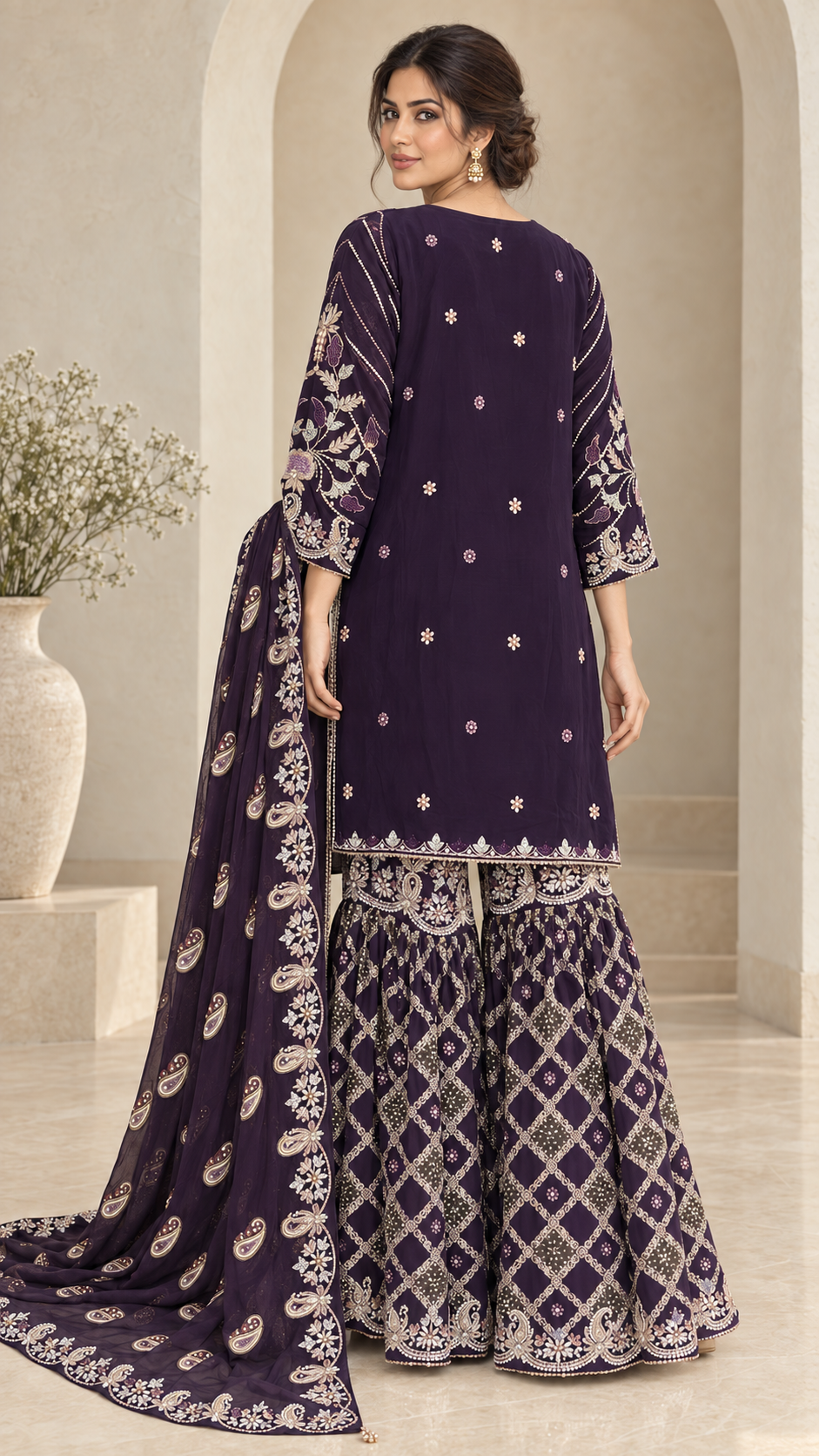 Deep Aubergine Purple Gharara
