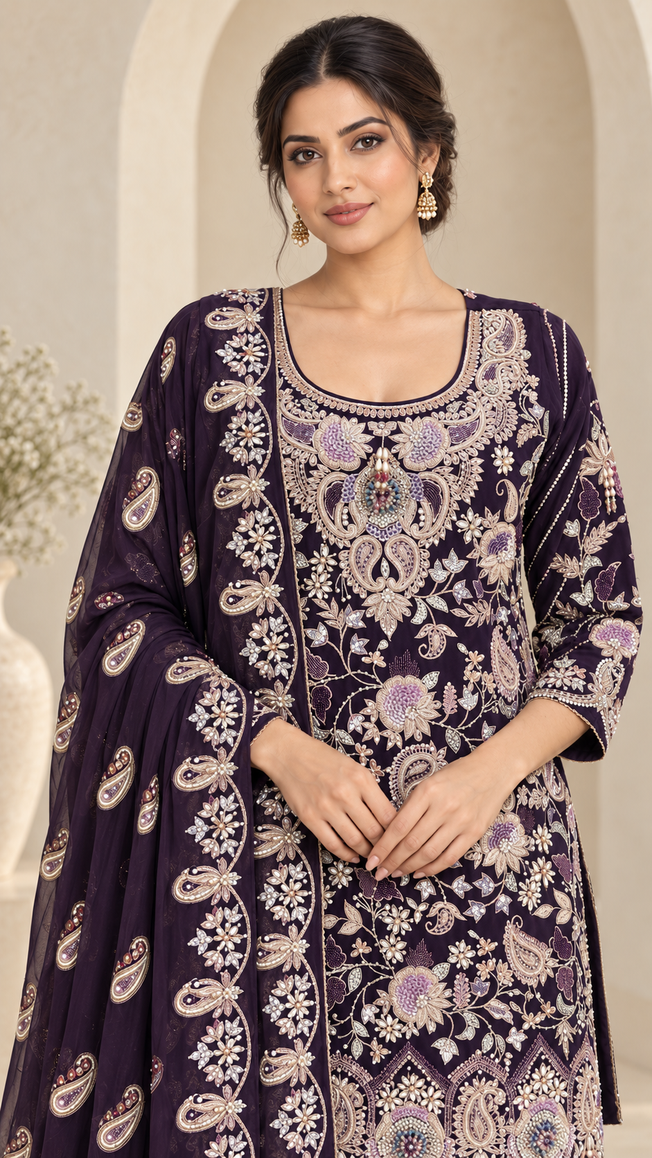 Deep Aubergine Purple Gharara