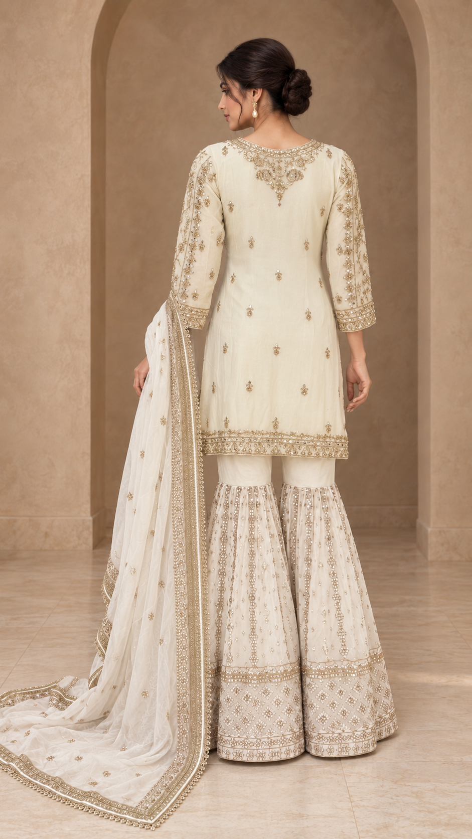 Elegant Ivory Gold Gharara