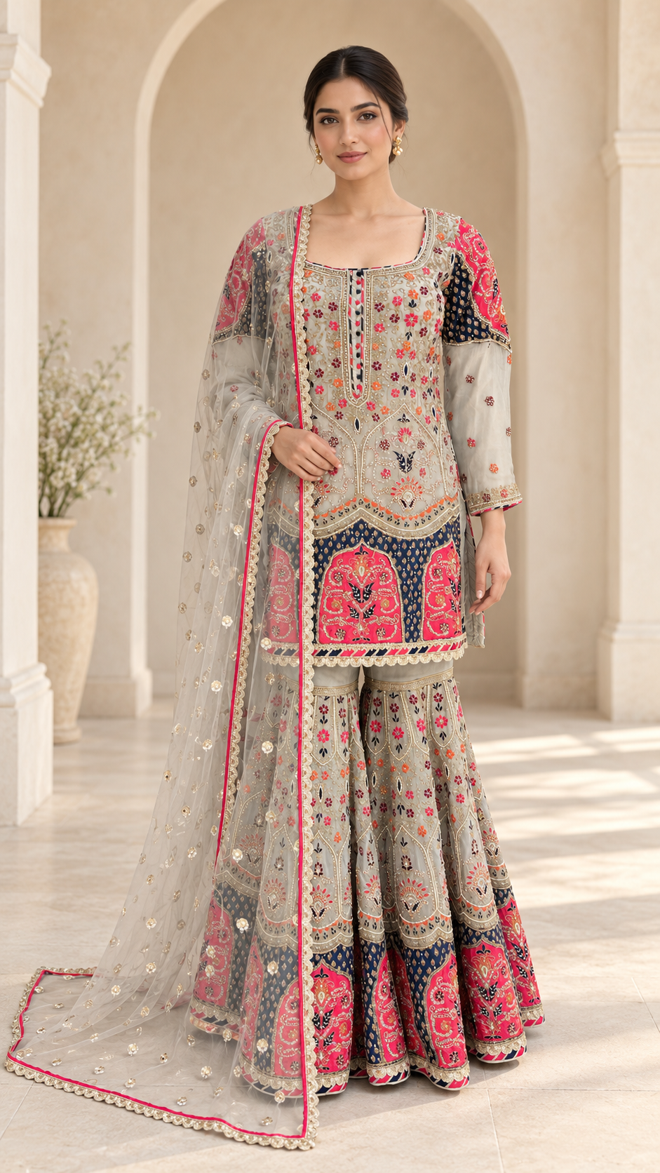 Multicolour Embroidered Gharara