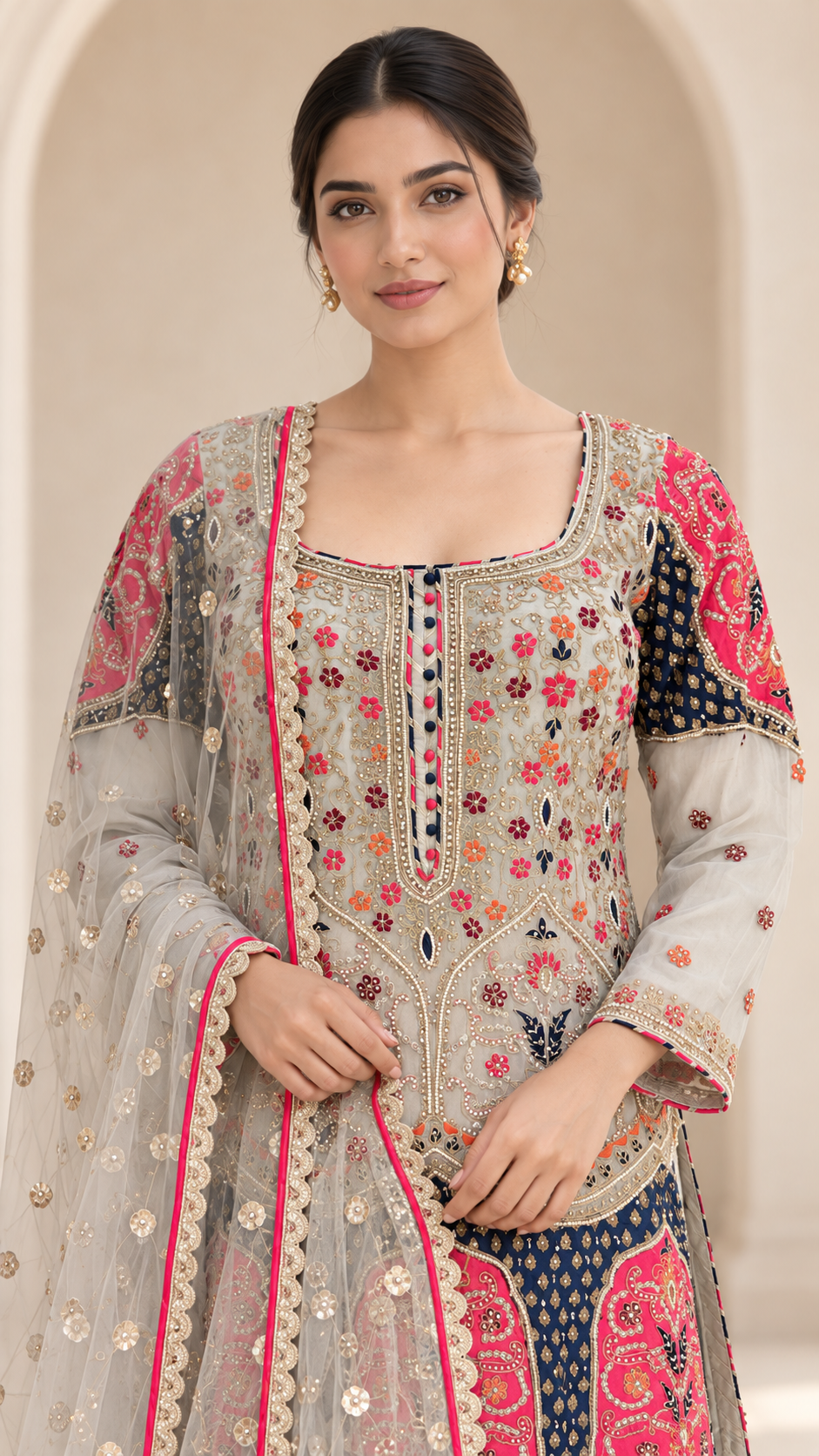 Multicolour Embroidered Gharara
