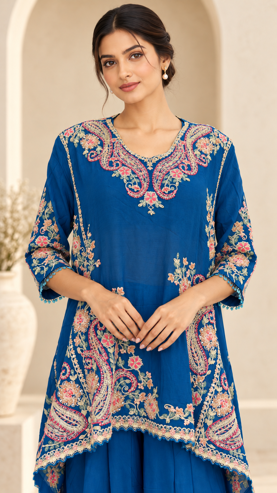 Peacock blue Indo western