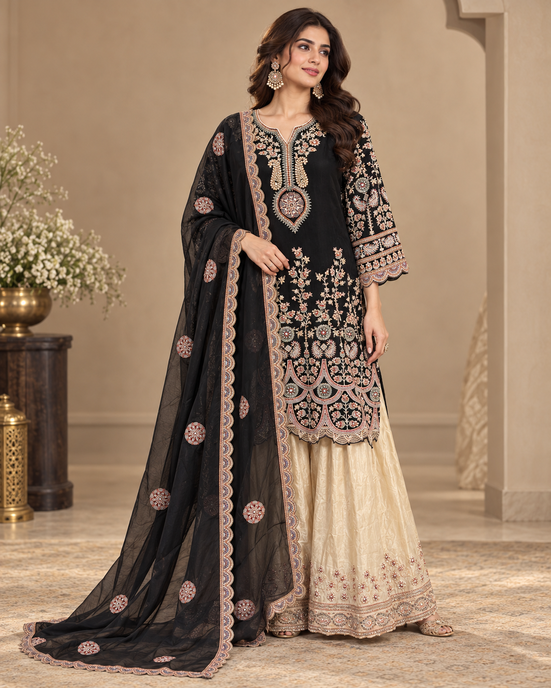 Elegant Black and Dusty Gold Palazzo
