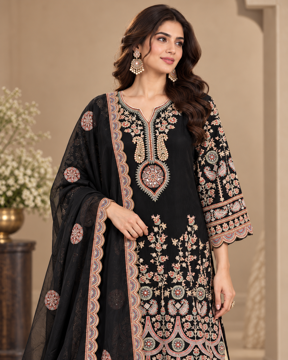 Elegant Black and Dusty Gold Palazzo