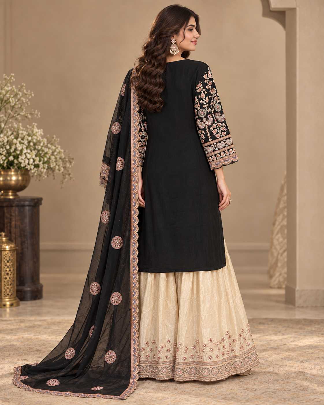 Elegant Black and Dusty Gold Palazzo