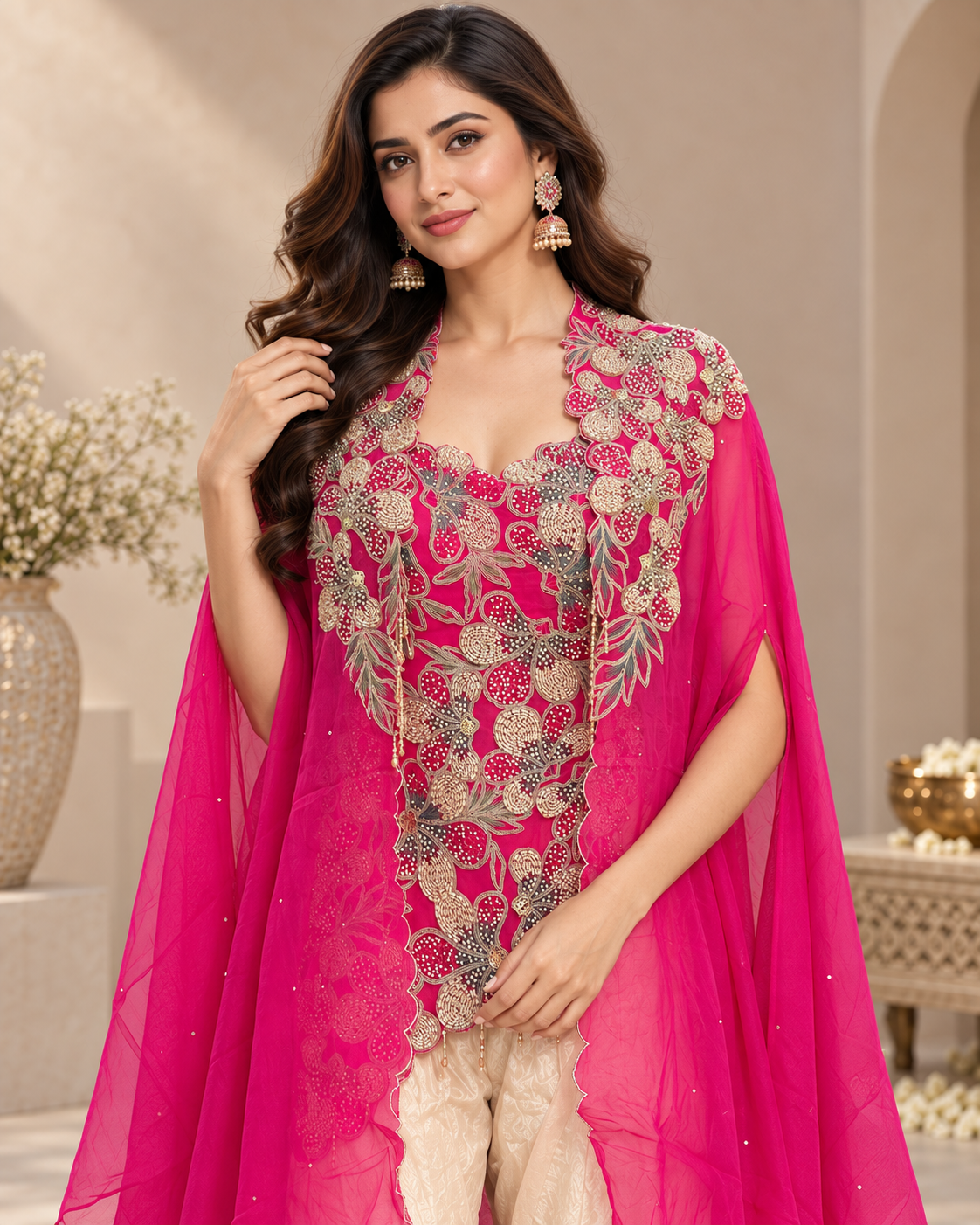 Pink and Dusty Gold Indo western