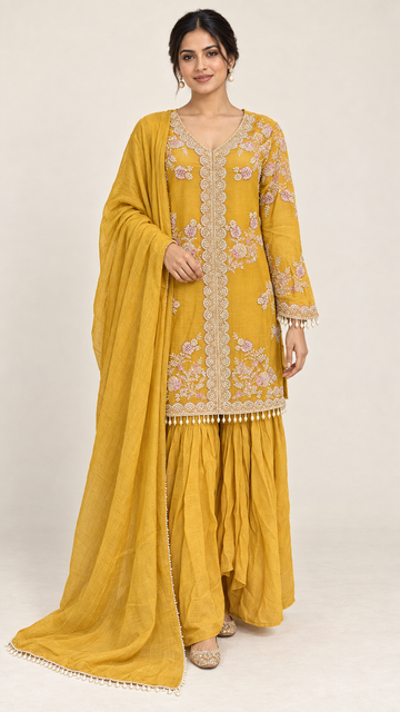 Mustard Yellow Floral Salwar Suit