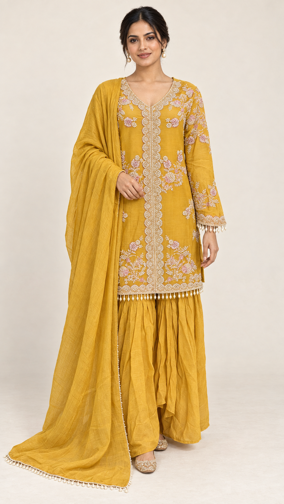 Mustard Yellow Floral Salwar Suit