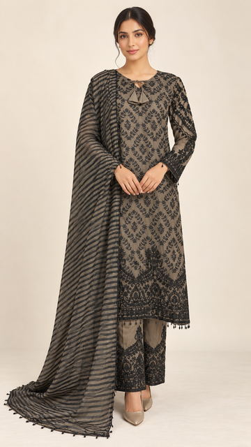 Elegant Taupe Palazzo Suit