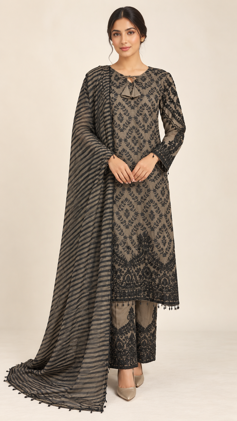 Elegant Taupe Palazzo Suit