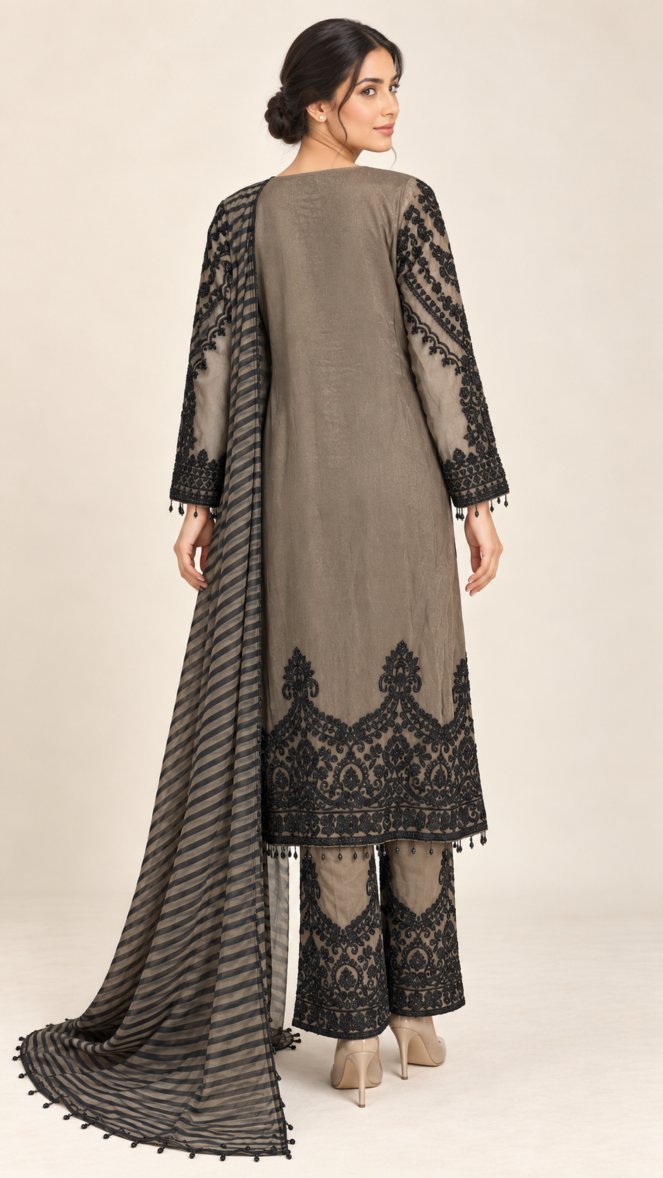 Elegant Taupe Palazzo Suit