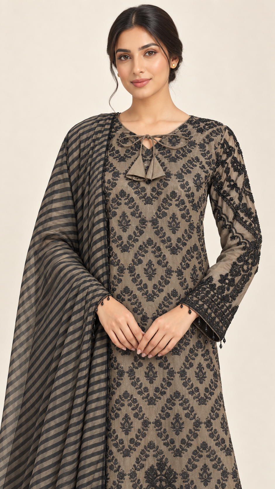 Elegant Taupe Palazzo Suit