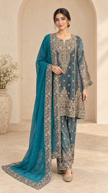 Teal Blue Palazzo Suit