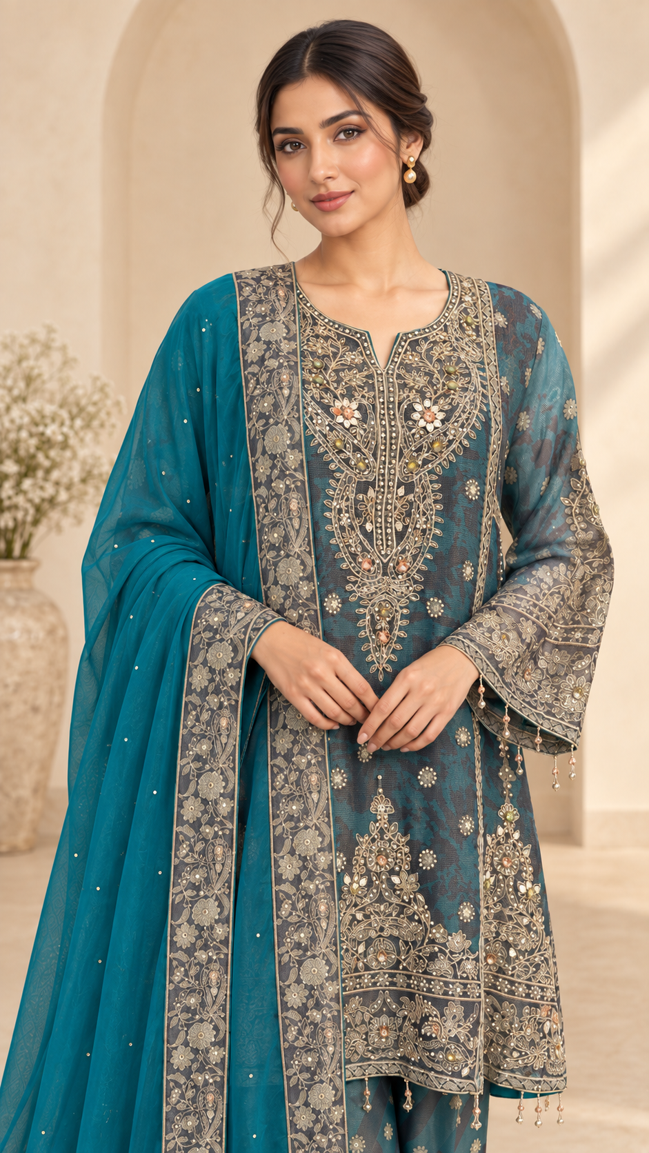 Teal Blue Palazzo Suit