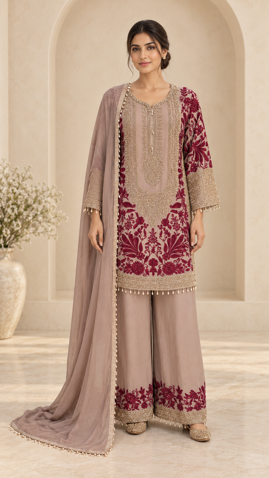 burgundy, and gold Palazzo