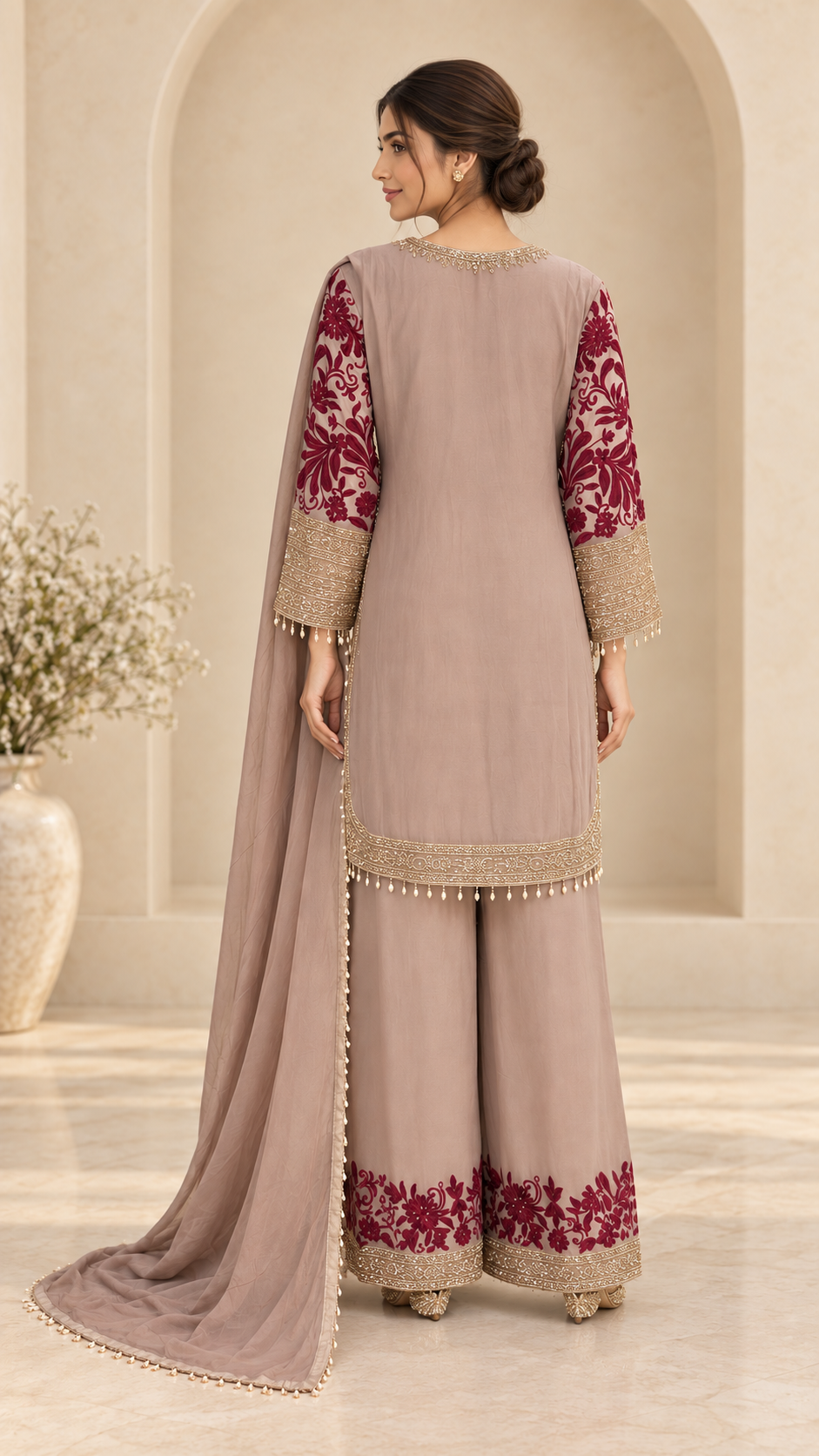 burgundy, and gold Palazzo