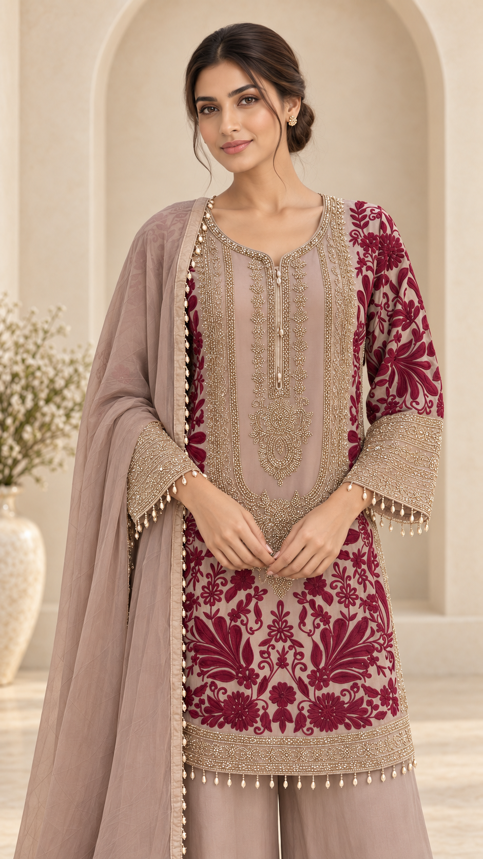burgundy, and gold Palazzo