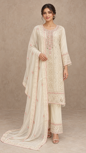 Elegant Ivory Floral Suit