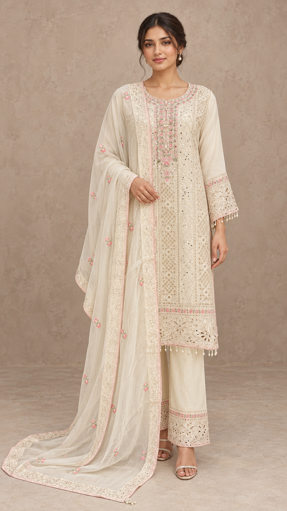 Elegant Ivory Floral Suit