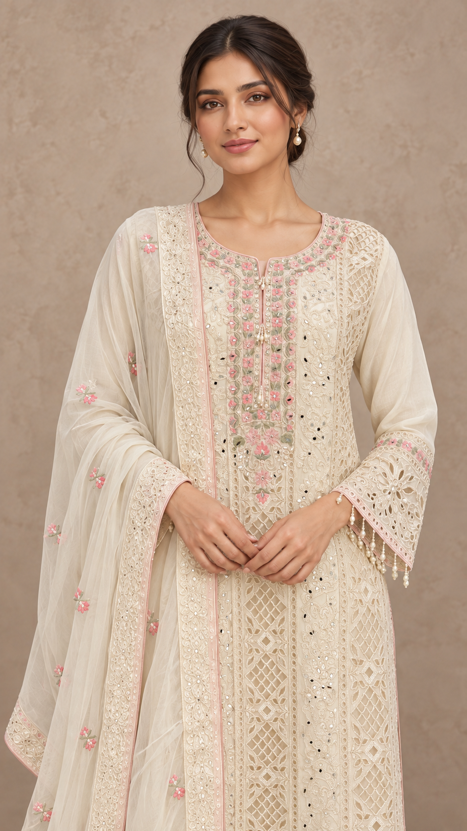 Elegant Ivory Floral Suit