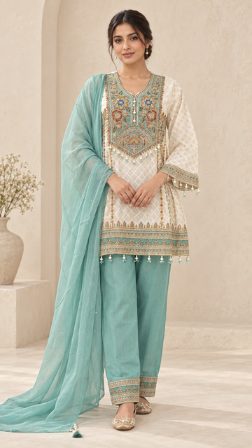 Ivory and Aqua Indo western