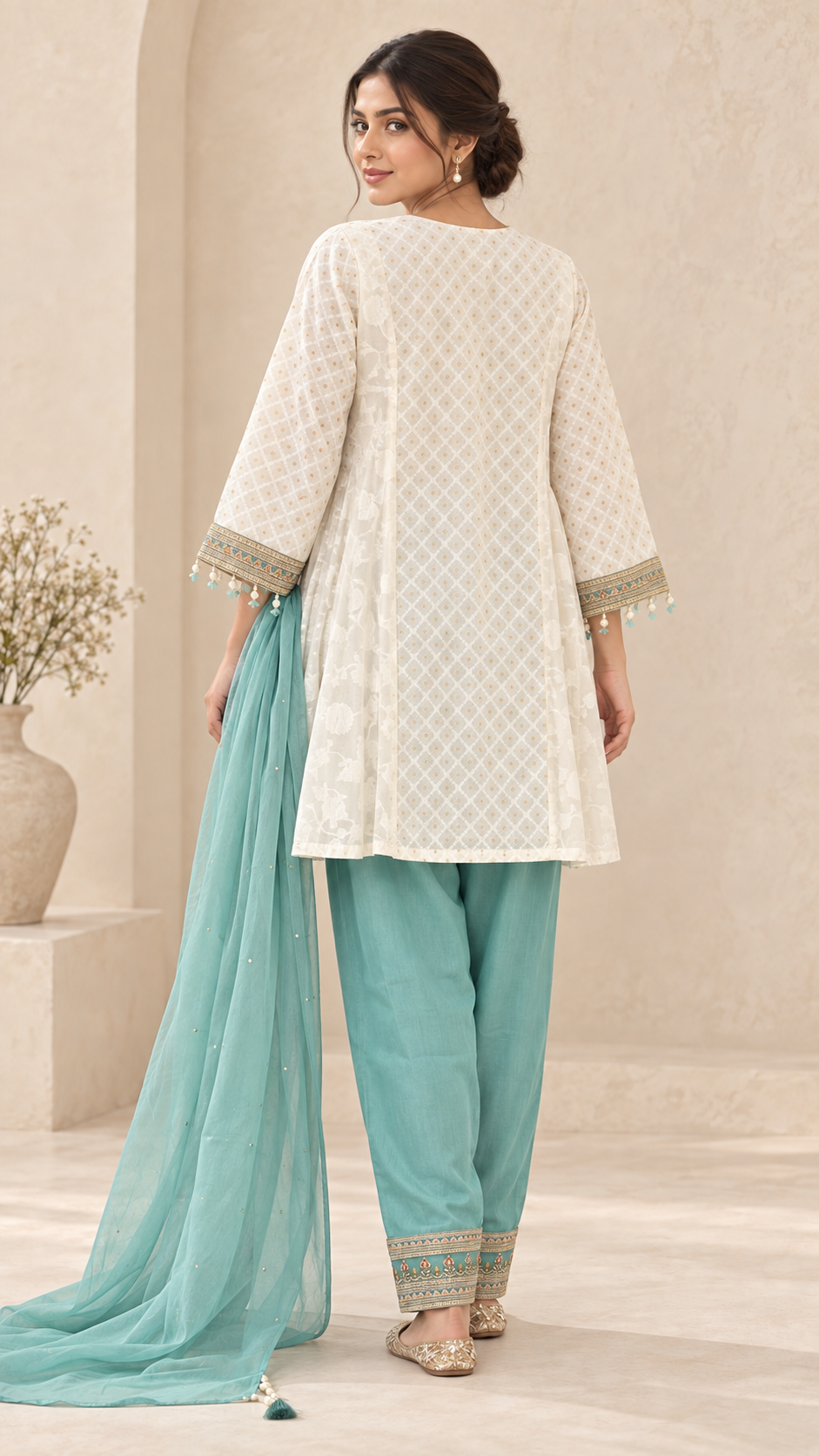 Ivory and Aqua Indo western
