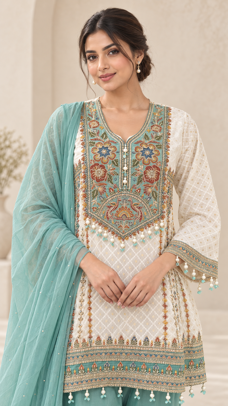 Ivory and Aqua Indo western
